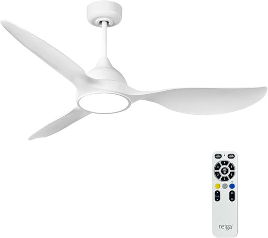 reiga 52 inch White Modern Ceiling Fans with Lights Remote Control, Quiet Reversible DC Motor, 3 Blade High Flow for Living Room Bedroom Farmhouse