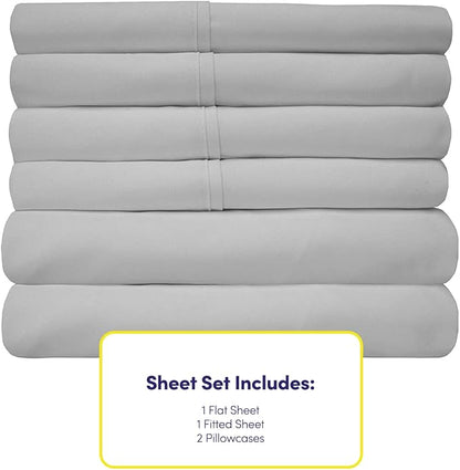 Twin XL Size Bed Sheets - 4 Piece 1500 Supreme Collection Fine Brushed Microfiber Deep Pocket Twin X-Large Sheet Set Bedding - 1 EXTRA PILLOW CASES, GREAT VALUE, Twin XL, Silver