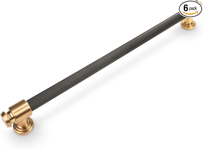 6 Pack 10 Inch (254mm) Matte Black and Champagne Bronze Cabinet Handles: Black Drawer Pulls