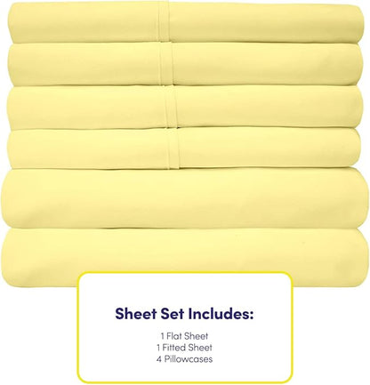 King Size Bed Sheets - 6 Piece 1500 Supreme Collection Fine Brushed Microfiber Deep Pocket King Sheet Set Bedding - 2 Extra Pillow Cases, Great Value, King, Pale Yellow