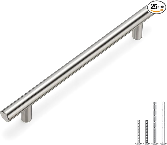 homdiy (25 Pack) Drawer Pulls Brushed Nickel Cabinet Pulls HD201SN Cabinet Hardware Euro Style Drawer Handles 6-1/4in Hole Centers Kitchen Cabinet Handles Cupboard Handles