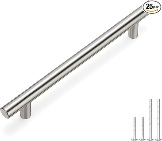 homdiy (25 Pack) Drawer Pulls Brushed Nickel Cabinet Pulls HD201SN Cabinet Hardware Euro Style Drawer Handles 6-1/4in Hole Centers Kitchen Cabinet Handles Cupboard Handles