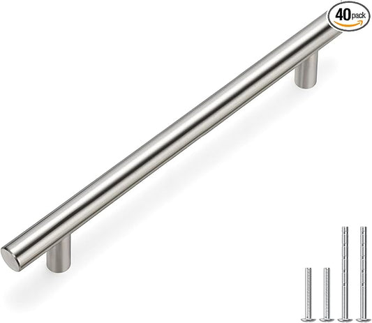 homdiy Brushed Nickel Cabinet Handles Kitchen Pulls Stainlees Steel 6-1/4inch(160mm) Hole Centers - Europe Bedroom Drawer Dresser Cabinet pulls 40Pack