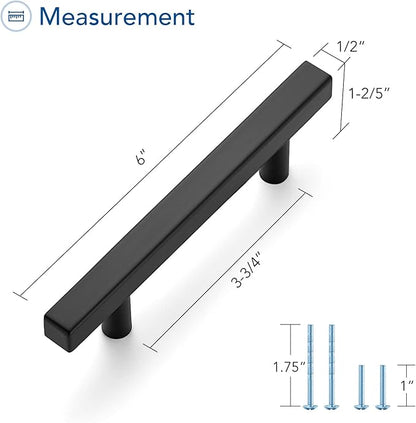 Ravinte Black Cabinet Handles 10 Pack 3-3/4 inch Matte Black Square Cabinet Pulls Kitchen Hardware 6 inch Overall Length Kitchen Drawer Pulls