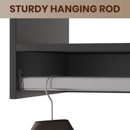ROOMTEC 22.5" Medium Hanging Closet Unit, Modular Closet System with Hanging Rod, Wardrobe Organizer for Bedroom or Walk-in Closet, Wall Mounted, Customizable Clothes Storage Unit, Black