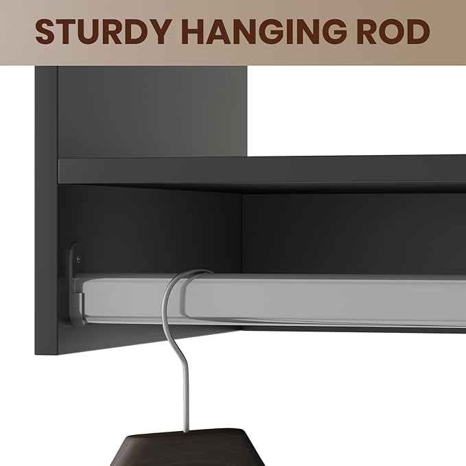 ROOMTEC 19.5" Medium Hanging Closet Unit, Modular Closet System with Hanging Rod, Wardrobe Organizer for Bedroom or Walk-in Closet, Wall Mounted, Customizable Clothes Storage Unit, Black