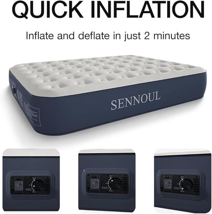 Air Mattress Queen with Built in Pump - Upgraded Blow Up Bed, 2 Mins Quick Self Inflatable, 13"/650lbs Max, Strong Support, All Night No Lost Air, for Camping,Home,Guests & Portable Travel