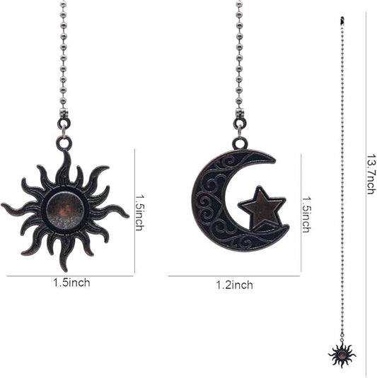 Ceiling Fan Pull Chain Set Decorative Totem Bohemia Pull Chain Pendant Extension 12 Inches Lighting Fan Beaded Ball Fan Pull Chain Extender Ornament with Connector Moon and Sun (Bronze)