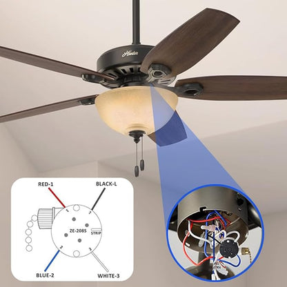 Ceiling Fan Switch Zing Ear ZE-208s E89885 3 Speed 4 Wire Pull Chain Switch Fan Light Switch Replacement Part with 4 Pre-Installed Wires(Bronze Chain)