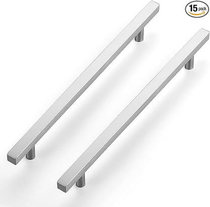 Ravinte Brushed Nickel Cabinet Handles 15 Pack 8-4/5 inch Satin Nickel Square Cabinet Pulls Silver Hardware for Kitchen Cabinets 11-3/10 inch Overall Length Stainless Steel Drawer Pulls