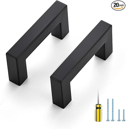 Ravinte 20 Pack Black Cabinet Pulls 2-1/2 Inch Square Kitchen Cabinet Handles Matte Black Kitchen Hardware for Drawer Pulls Drawer Handles Come with Screwdriver