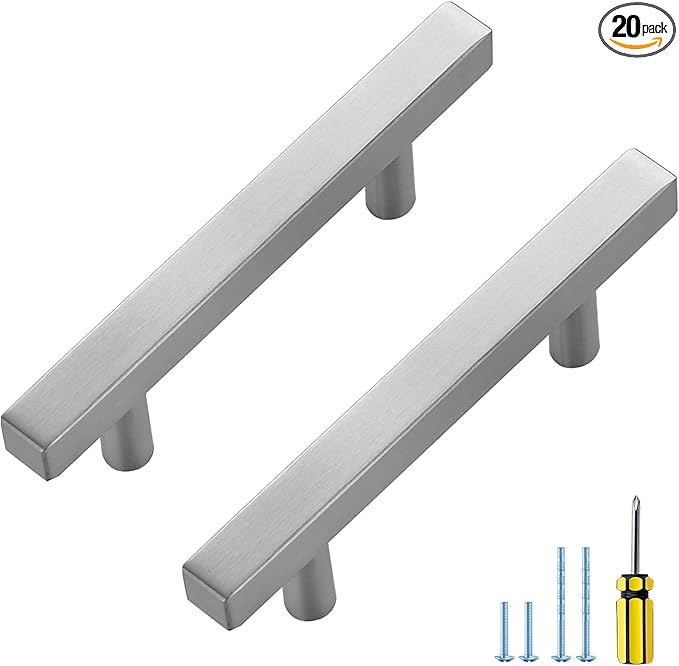 Ravinte 20 Pack Cabinet Handles 3 Inch Brushed Nickel Cabinet Pulls Square Hardware for Kitchen Cabinets - 5 Inch Total Length