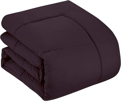 Sweet Home Collection 7 Piece Comforter Set Bag Solid Color All Season Soft Down Alternative Blanket & Luxurious Microfiber Bed Sheets, Purple, Twin