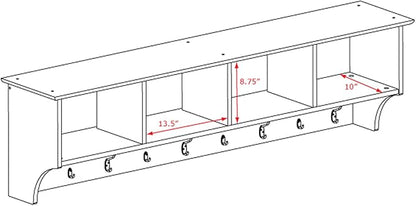 Prepac 60" Contemporary Wall Mounted Coat Rack, Coat Hooks Wall Mount with 4 Shelves, Ideal for Hallway or Entryway Storage Solution, 11.5"D x 60"W x 16.5"H, Black