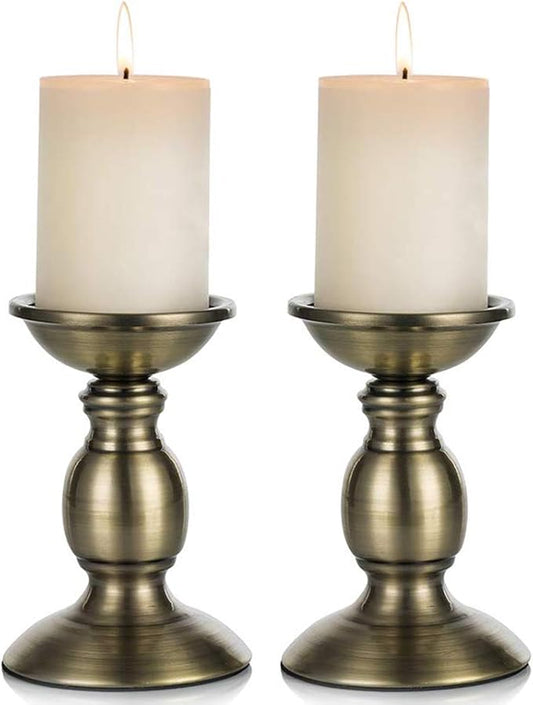 2 Pcs Bronze Iron Pillar Candle Holders, Most Ideal for 3" Pillar Candle, Gifts for Wedding, Party, Home, Spa, Reiki, Votive Candle (2 x S)