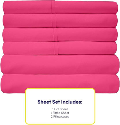 Sweet Home Collection 6 Piece Bed Sheet Set, Twin, Fuschia