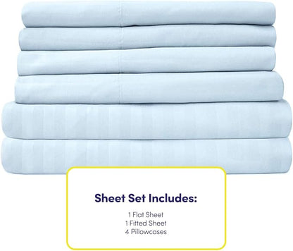 Full Size Bed Sheets - 6 Piece 1500 Supreme Collection Fine Brushed Microfiber Deep Pocket Full Sheet Set Bedding - 2 Extra Pillow Cases, Great Value, Full, Dobby Light Blue