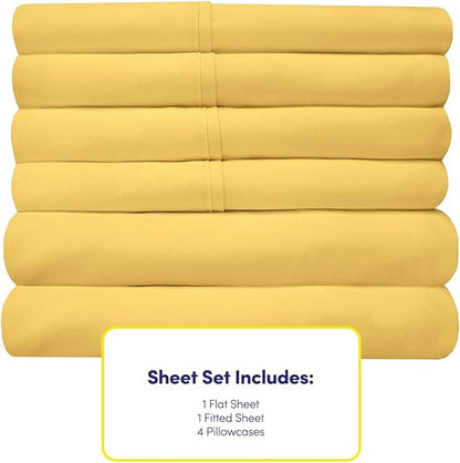 Cal King Size Bed Sheets - 6 Piece 1500 Supreme Collection Fine Brushed Microfiber Deep Pocket California King Sheet Set Bedding - 2 Extra Pillow Cases, Great Value, California King, Yellow