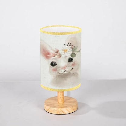 LOPYEIJFG Minimalist Bedside Table Lamp Cute Hand Drawn Bear in Floral Wreath Flowers Bouquet Woodland Wood Nightstand Lamp Bedside Desk Lamp Wood Base Flaxen Fabric Shade for Bedroom Living Room