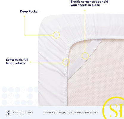 Twin XL Sheets - Breathable Luxury Sheets with Full Elastic & Secure Corner Straps Built In - 1800 Supreme Collection Extra Soft Deep Pocket Bedding Set, Sheet Set, Twin XL, White