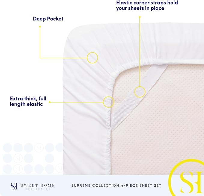 King Size Sheets - Breathable Luxury Bed Sheets with Full Elastic & Secure Corner Straps Built In - 1800 Supreme Collection Extra Soft Deep Pocket Bedding, Sheet Set, EXTRA DEEP pocket - King, White