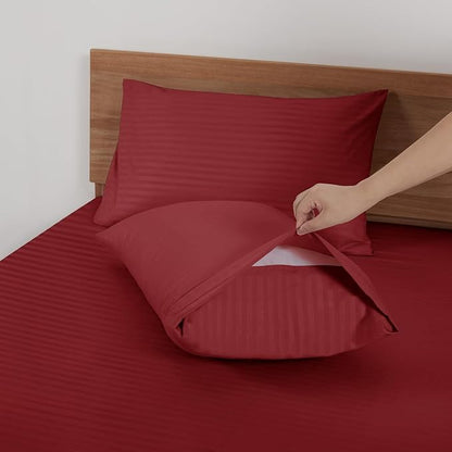 Mejoroom Striped Queen Size Sheet Set - Hotel Luxury 1800 Bedding Sheets & Pillowcases - Deep Pocket Fitted Sheet, Soft, Breathable, Wrinkle & Fade Resistant - 4 Piece (02-Burgundy)