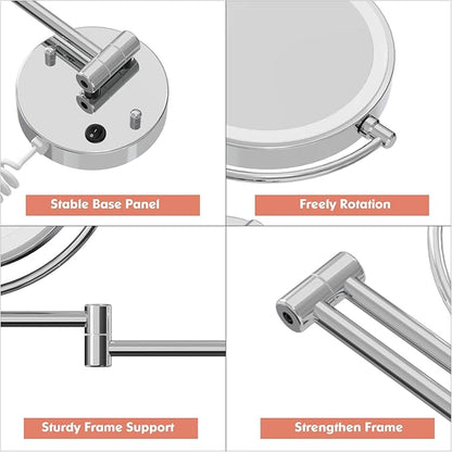FASCINATE Upgraded Wall Mounted Makeup Mirror with Lights, Super Large Double Sided 1X/10X Magnifying Mirror for Bathroom, 360° Swivel Extendable Plug Touch Sensor Vanity Mirror