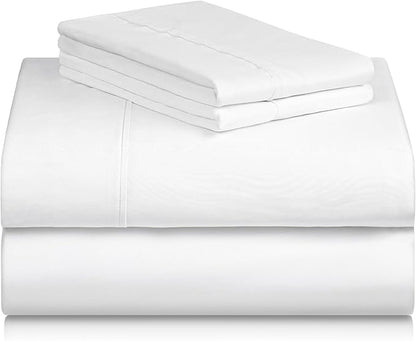 LuxClub 4 PC Full Size Sheet Set Bed Sheets Deep Pockets Wrinkle Free Cooling Bed Sheets Machine Washable Hotel Bedding Silky Soft - White Full