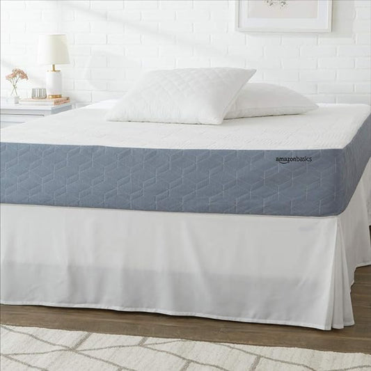 Amazon Basics Gel Memory Foam Mattress, Firm, Cooling, King Size Mattress, CertiPUR-US® Certified Foam, 80 x 76 x 10 inches, White/Gray