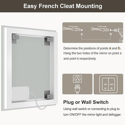 36x36 LED Bathroom Mirror with Lights, Brighter Backlit + Front Lit, Tempered Glass, Dimmable, Multiple Light Modes, Anti-Fog Lighted Bathroom Vanity Mirror for Wall, Memory Function