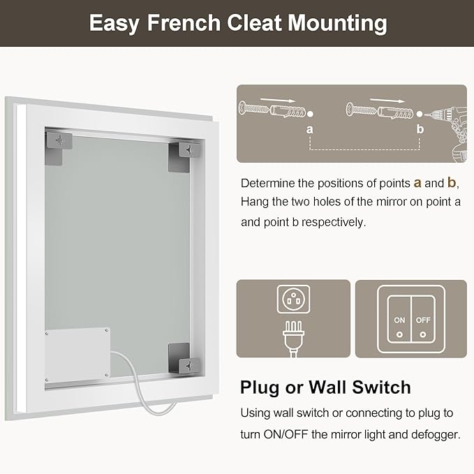 48x28 LED Bathroom Mirror with Lights, Brighter Backlit + Front Lit, Tempered Glass, Dimmable, Multiple Light Modes, Anti-Fog Lighted Bathroom Vanity Mirror for Wall, Memory Function