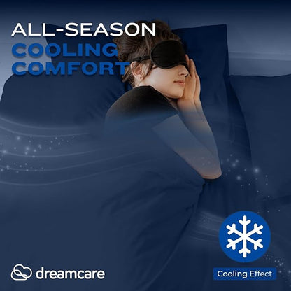 DREAMCARE California King Sheet Sets – 4 pcs Cooling Sheets – up to 21” Deep Cal King Sheets – Hotel Luxury Pillowcases – Superior Softness 100% Fine Microfiber with Side Pocket – Navy Blue