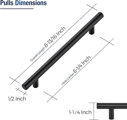 JOY DECOR 45 Pack Cabinet Handles, Black Cabinet Pulls, 6-1/4 in Hole Center Kitchen Hardware, Stainless Steel T Bar Handles for Dresser Drawers