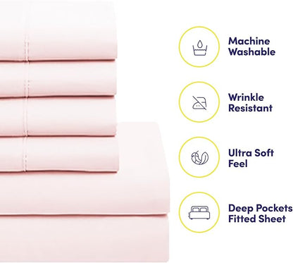 Sweet Home Collection 5 Piece Comforter Set Bag Solid Color All Season Soft Down Alternative Blanket & Luxurious Microfiber Bed Sheets, Pale Pink, Twin