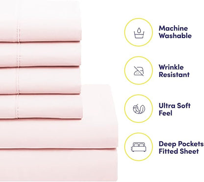 Sweet Home Collection 5 Piece Comforter Set Bag Solid Color All Season Soft Down Alternative Blanket & Luxurious Microfiber Bed Sheets, Pale Pink, Twin (Pack of 4)