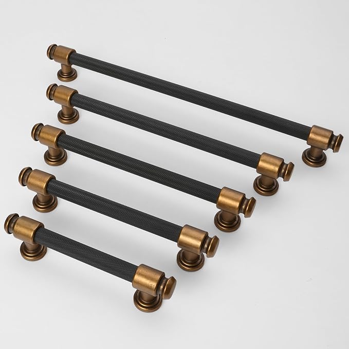 10 Pack 5 inch(128mm) Black and Antique Brass Kitchen Cabinet Handles Knurled Cabinet Pulls Black Drawer Pulls Kitchen Cabinet Hardware Dresser Handles