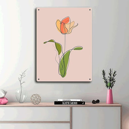 Metal Signs Rose Flower Line Art Suitable for Home Bar Cafe Farmhouse Decoration12x16inch Tin Sign