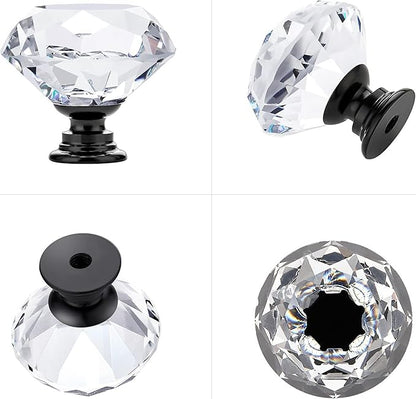Ravinte 3 Pack Crystal Drawer Knobs - Glass Cabinet Knobs, Diamond Shaped, 30 mm with Black Base