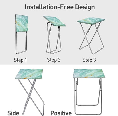 Garden 4 you Folding TV Tray Table,TV Dinner Table with Sturdy MDF Top,Eating Trays for Living Room with No Assembly Required, 2PCS (Sea Blue)