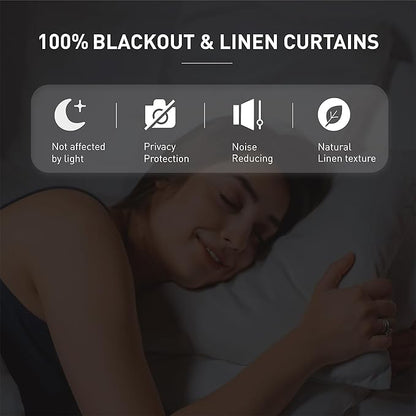 KangBang Cream Blackout Linen Blend Curtains 2 Panels,72 Wide Back Tab Rod Pocket Look Window Drapes for Living Room, Room Darkening Thick Linen Drapery Panels for Sliding Patio Door,72Wx96L