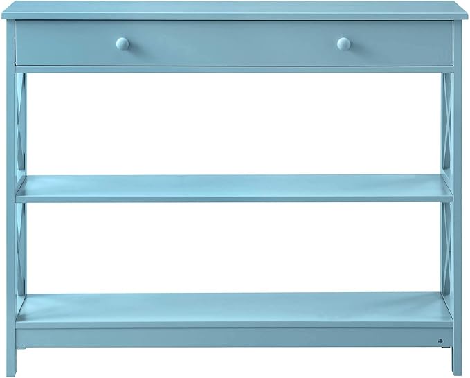 Convenience Concepts Oxford 1-Drawer Console Table 39.5" - Farmhouse Sofa Display with Storage Shelf For Living, Family, & Dining Room, Modern Entryway Hall Table for Kitchen, Bedroom, Sea Foam Blue