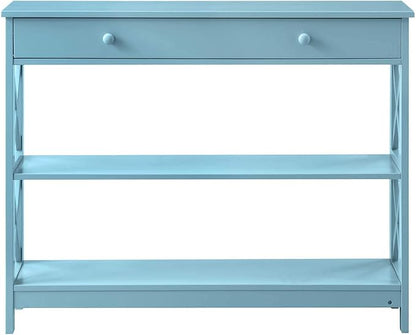 Convenience Concepts Oxford 1-Drawer Console Table 39.5" - Farmhouse Sofa Display with Storage Shelf For Living, Family, & Dining Room, Modern Entryway Hall Table for Kitchen, Bedroom, Sea Foam Blue