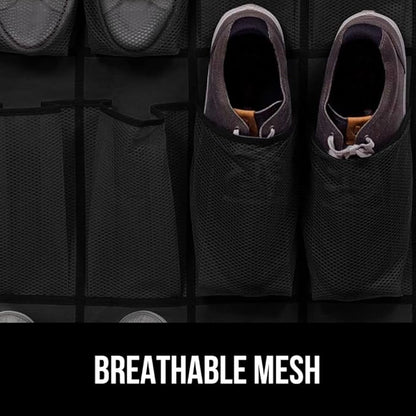 GORILLA GRIP Over the Door Shoe Organizer, 2 Pack, 24 Breathable Mesh Pockets, Space Saving Hanging Storage Holder, Closet Rack Hanger Holds Up to 40 lbs, Hangs on Closets, Shoes, Accessories, Black