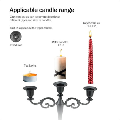 Bronze Candle Holder，5 Arms Metal Candle Holders for Taper Candles（10.6 inch Tall Candlestick Holders, for 1/2-1 inch Pillar Candles Diameter Each）,Candelabra Centerpiece Decoration