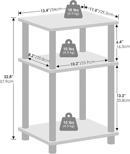 Furinno Just 3-Tier Turn-N-Tube Open Storage Nightstand, 2-Pack, Americano, Stainless Steel Tubes