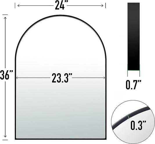 24x36 Arch Mirror Rectangle Full Length Wall Mounted Hanging or Against Wall Metal Frame Dressing Make-up Mirrors for Entryway Bedroom Bathroom Living Room 24 36 inch Black