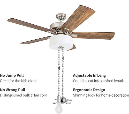 Ceiling Fan Pull Chain, 2pcs 3mm Diameter Beaded Ball Fan Pull Chain , 13.6 Inches Fan Pulls Set with Connector（Nickel ）