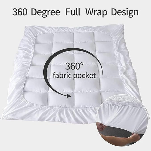 Sleep Mantra 100% Cotton Mattress Topper Twin XL Size - Premium Wrap-Around Cooling Topper Fits up to 20-Inch Mattress - Extra Soft, Deep Pocket, Breathable & Plush Quilted Down Fill (White)
