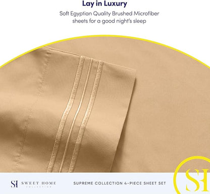 Queen Size Bed Sheets - Breathable Luxury Sheets with Full Elastic & Secure Corner Straps Built In - 1800 Supreme Collection Extra Soft Deep Pocket Bedding Set, Sheet Set, Queen, Camel