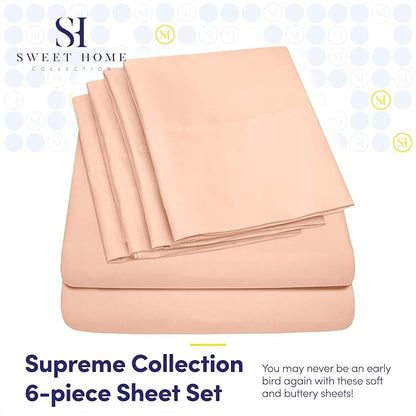 Sweet Home Collection 6 Piece Bed Sheet Set, Queen, Peach
